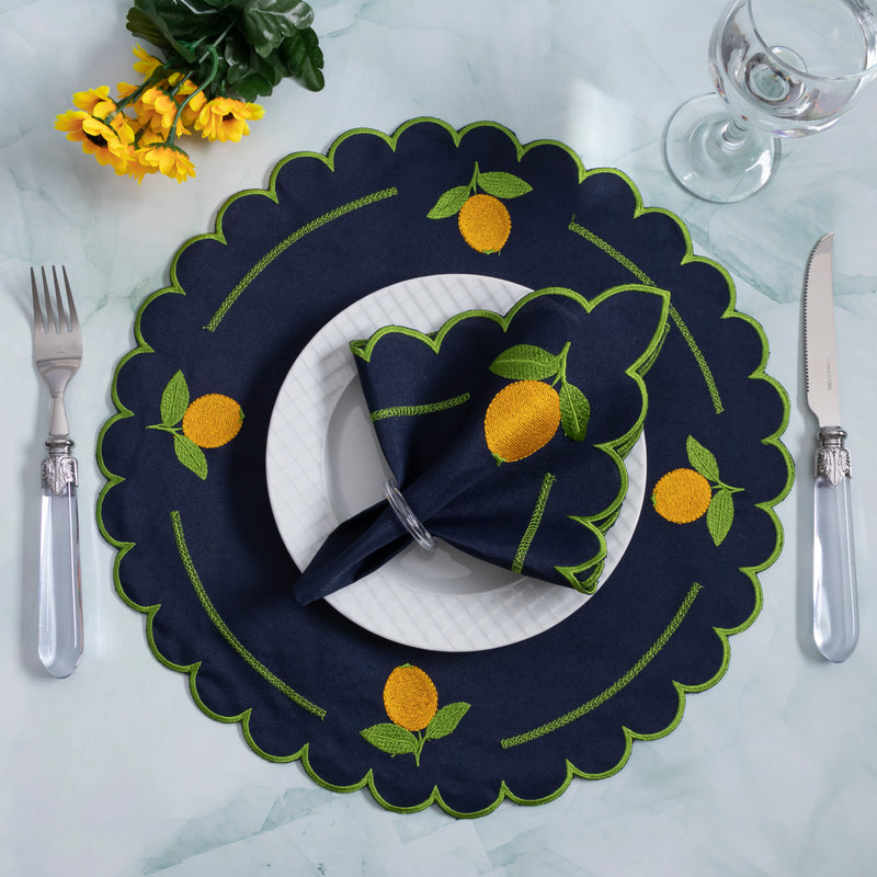 Kit 24 Pçs 12 Lugares Mesa Posta Sousplat Jogo Americano Limão Siciliano Bordado