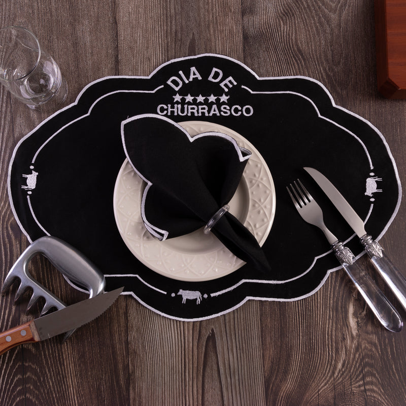 Kit 24 Pçs 12 Lugares Mesa Posta Sousplat Jogo Americano Churrasco Bordado