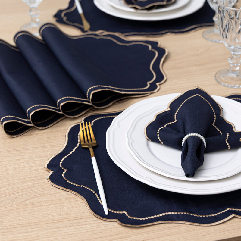 Kit 24 Pçs 12 Lugares Mesa Posta Sousplat Jogo Americano Realeza Bordado Dourado