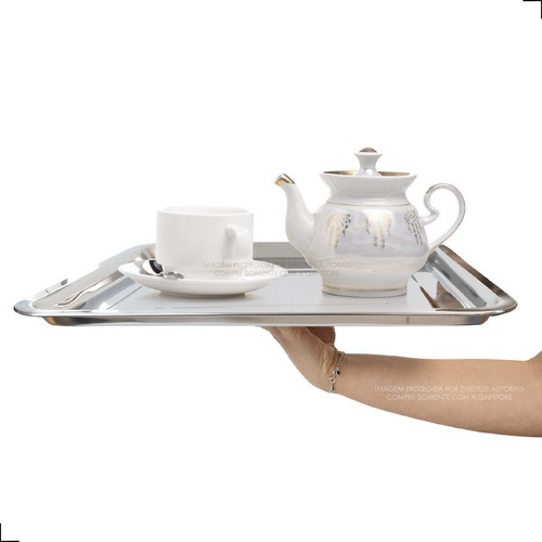 Kit 2 Bandejas De Aço Retangular Inox Rasa 40x30 Restaurante