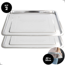 Kit 2 Bandejas De Aço Retangular Inox Rasa 40x30 Restaurante
