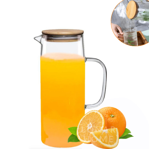 Jarra De Vidro 1 Litro Com Tampa De Bambu Hermética Garrafa de Suco