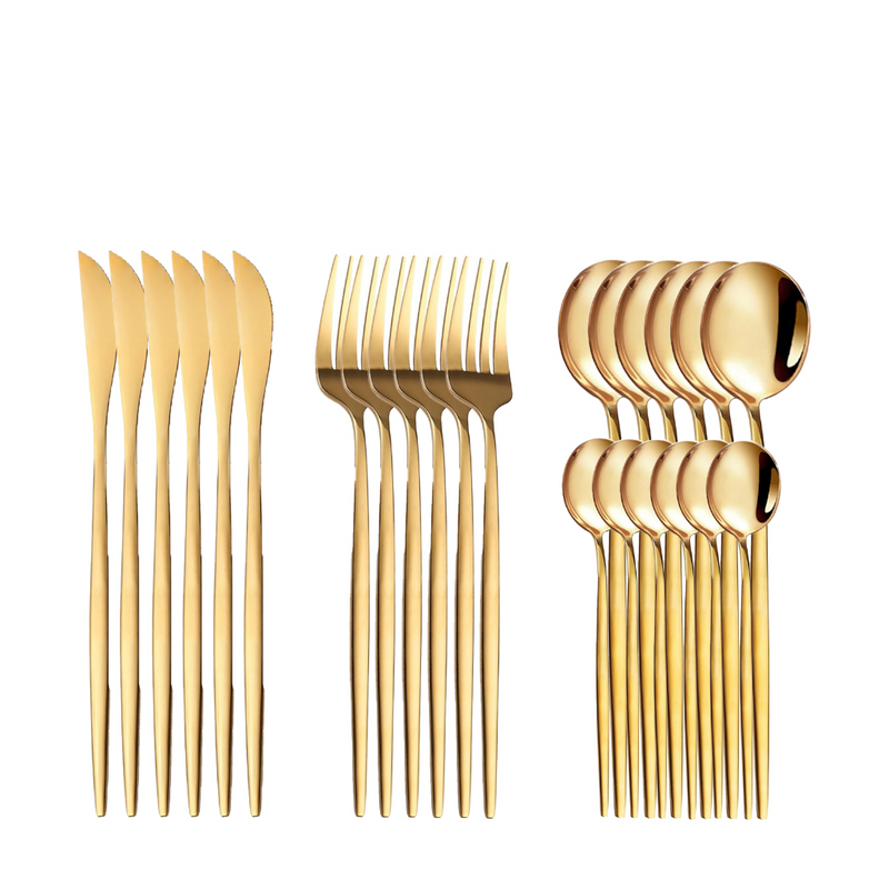 Belifou Kit 24 Jogo De Talheres Inoxidável 416 Suprimentos Cozinha Talheres Dourados Talheres