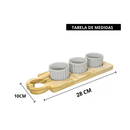 Kit Tábuas Servir Frios Petiscos 3 Ramequins Porcelana Molhos Temperos Bandeja Madeira Pinus Mesa Posta Decoração