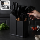 Kit Completo de Cozinha 19 Peças – Utensílios de Silicone com Cabo de Madeira + Facas e Tábua