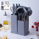 Kit Completo de Cozinha 19 Peças – Utensílios de Silicone com Cabo de Madeira + Facas e Tábua