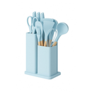Kit Completo de Cozinha 19 Peças – Utensílios de Silicone com Cabo de Madeira + Facas e Tábua