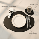 Jogo Americano Sousplat de Couro com Porta Copos para Mesa Jantar com 2 4 6 8 Peças Premium