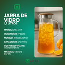 Jarra de Vidro 1,7L Borossilicato Transparente com Tampa Bambu