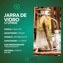 Jarra de Vidro 1,7L Borossilicato Transparente com Tampa Bambu