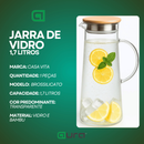 Jarra de Vidro 1,7L Borossilicato Transparente com Tampa Bambu