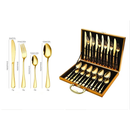 Kit Faqueiro Maleta De Talheres Inox 24 Peças Com Dourado Chique / Prata Luxo