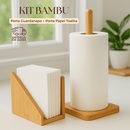 Kit Bambu Porta Guardanapo + Suporte de Papel Toalha Grande para Mesa Bancada Cozinha