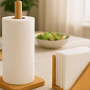 Kit Bambu Porta Guardanapo + Suporte de Papel Toalha Grande para Mesa Bancada Cozinha