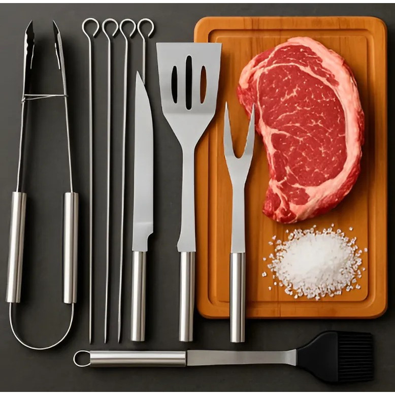 Kit Para Churrasco Profissional Inox Chef Gourmet Utensílios(9 Peças)